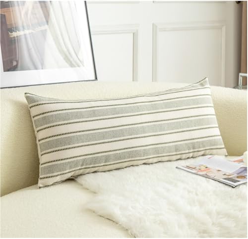 Cethom Decorative Boho Lumbar Pillow Covers, Modern Farmhouse Couch Pillowcase, 14 x 36 Long Accent Body Throw Pillow Covers, Sofa Bed Living Room Decor Cushion Case, Olive Green, Pack of 1