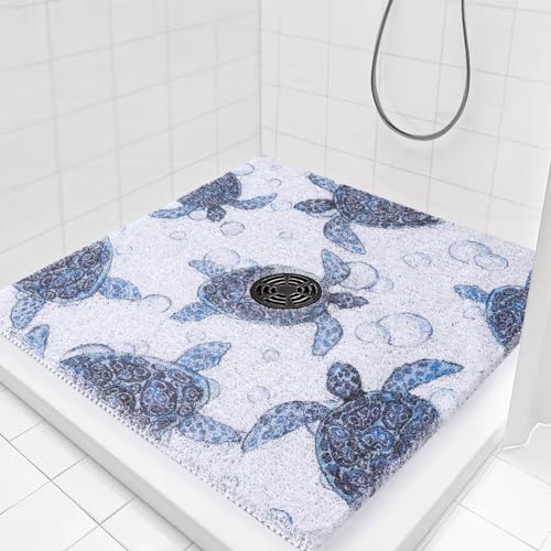 HOMBYS Square Shower Mat Non Slip,Shower Mat with Drain Hole in Middle,Shower Floor Mats for Inside Shower,PVC Loofah Shower Stall Mat,Secure in Shower Mat,Boho Bath Mats for Shower