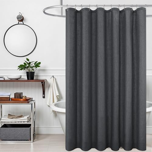 KOUFALL Dark Grey Waterproof Linen Fabric Shower Curtain for Bathroom 72x84 Inches Long