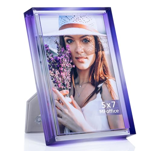 Gradient 5x7 Acrylic Picture Frame - Fits 4x6 with Mat or 5x7 without Mat, with Tabletop Stand & Wall Mount for Home Office Decor, Purple, 1Pack