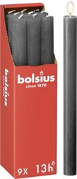 Bolsius Rustic Dinner Candles - Anthracite - Pack of 9 - Long Burning Time of 13 Hours - Household Candle - Interior Decoration - Unscented - Includes Natural Vegan Wax - 27 x 2.3 cm