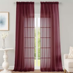 "OWENIE Burgundy Sheer Curtains 108 Inches Long for Living Room Bedroom 2 Panels Set, Lightweight Airy Burgundy Sheer Curtain, Filmy Rod Pocket, 2 PCS, Each 59"" W x 108"" L"