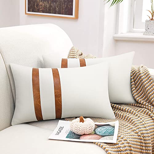 Merrycolor Thick Black Linen Farmhouse Lumbar Throw Pillow Cover Cushions Leather 12 x 20