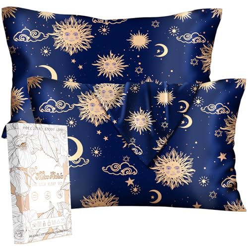 "Miss Adola Silk Pillowcase 2 Pack - Pillow Cases 20"" x 36"" King Size Set of 2 for Hair and Skin Smooth Soft Breathable with Hidden Zipper Cooling Pillow Covers for Sleeping, Sun Moon Sign"