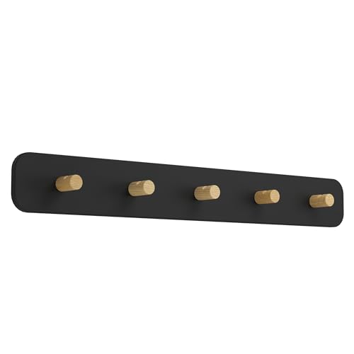 Eglo LED Indoor wall Light Civitate, wall lamp with Wardrobe Element, Black Metal and Brown Wood Hallway Lighting Fixture, Warm White