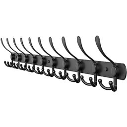 SAYONEYES Black Coat Rack Wall Mount with 10 Tri Hooks for Hanging – 32 Inch Heavy Duty Stainless Steel Rustic Coat Rack Wall Mount – Hat Rack, Hanger, Clothes, Jacket Hooks Wall Mount – 1 Pack