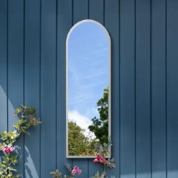 MirrorOutlet Arched Modern White Large Arched Metal Modern Garden Wall Mirror: 120 x 40cm - Suitable for Bedroom, Living Room, Dressing Room, and Living spaces.