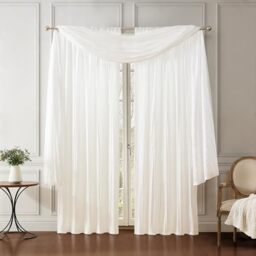 "Threadmade Elrene Home Fashions Athena Faux Crushed-Silk Window Curtain Panel and Valance Set, 52""x108"" (2 Panels) & 1 Valance, White"