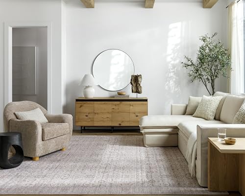 Livabliss x PNW Home's Jordyn Spokane Vintage Rug - Area Rugs for Living Room 120x170 cm, Bedroom - Scandi Neutral Rugs, Traditional Patterned Boho Style, Natural Easy Care Pile - Large Rug, Beige