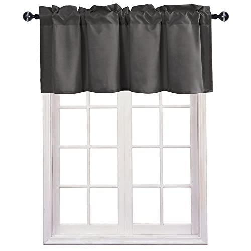 JIUZHEN Valance Curtains for Kitchen/Living Room/Basement/Bathroom Window, Thermal Insulated Short Rod Pocket Curtain Panels, Grey, 52 x 18 Inches, 1 Panel