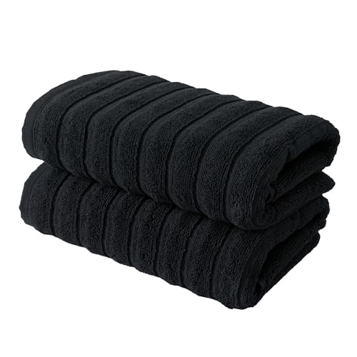 BERIBO Cloud Turkish Towel Set 100% Cotton 620gsm (Black, 2 Hand Towels)