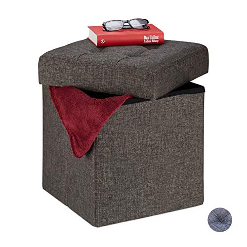 Relaxdays Storage Ottoman, Foldable, Soft Padding, Quilted, Fabric, Cube Seat, HWD 41 x 38 x 38 cm, Brown