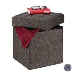 Relaxdays Storage Ottoman, Foldable, Soft Padding, Quilted, Fabric, Cube Seat, HWD 41 x 38 x 38 cm, Brown