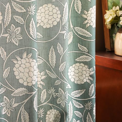"ISAENNE Designer Vintage Linen Printed Curtains,2 Panels,71""x65""-Andrew - Printed Floral Linen Curtain with Grommet 71 inch long Floral Draps kitchen Bedroom Living Room Window Blackout-Andrew"