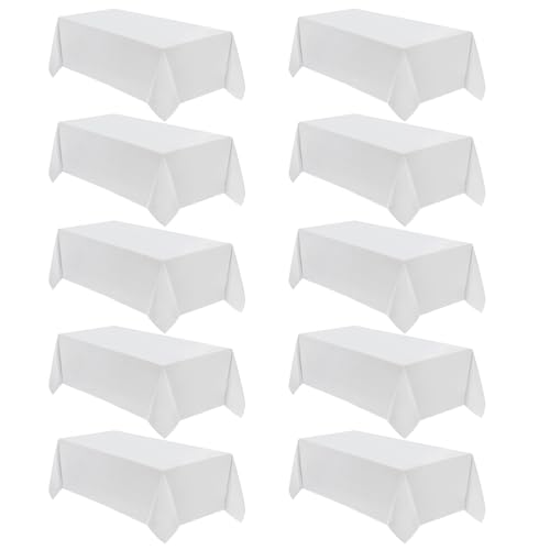 Vidafete 10 Pack 90*132inch Rectangle Tablecloth Polyester Table Cloth,Stain Resistant and Wrinkle Polyester Dining Table Cover for Kitchen Dinning Party Wedding Rectangular Tabletop Decoration(White)