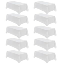 Vidafete 10 Pack 90*132inch Rectangle Tablecloth Polyester Table Cloth，Stain Resistant and Wrinkle Polyester Dining Table Cover for Kitchen Dinning Party Wedding Rectangular Tabletop Decoration(White)
