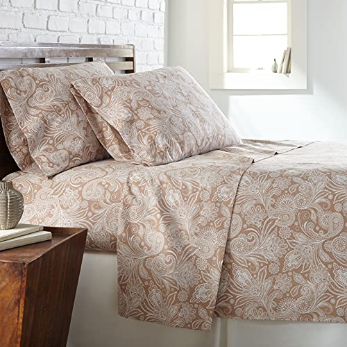 Southshore Fine Living, Inc. Perfect Paisley, 4 Piece Bohemian King Sheet Set, 14 Inch Deep Pocket Microfiber Sheets, Soft Breathable Wrinkle Resistant Paisley Bedding ??? Taupe/White