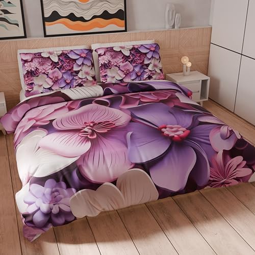 PETTI Artigiani Italiani - Maxi Double Duvet Cover Set 260 x 220 cm (2 Pillowcases 75 x 50 cm Included), Microfibre Duvet Cover Set with Digital Floral Print 05 23 - Made in Italy