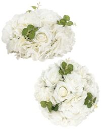 "Inweder White Flowers Balls for Centerpieces: 2 PCS 11.8"" Diam Flower Centerpieces for Tables in Wedding Reception Decorations Arrangement for Party Celebration Planners"