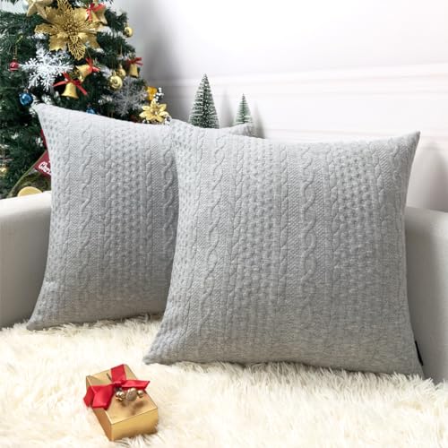 Booque Valley Light Grey Pillow Covers, Pack of 2 Super Soft Elegant Modern Embossed Patterned Gray Cushion Covers Farmhouse Throw Pillow Cases for Sofa Bed Car Chair, 18 x 18 inch(Light Grey)