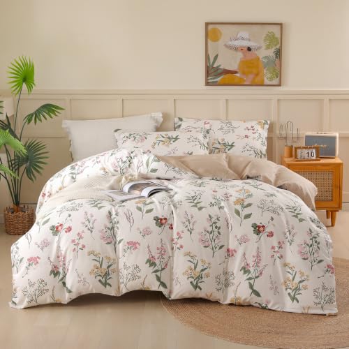 OAITE Duvet Cover King Size - 100% Cotton Comforter Cover Floral Duvet Cover Sets 3-PC, Breathable Duvet Cover with Zipper Closure & Corner Ties