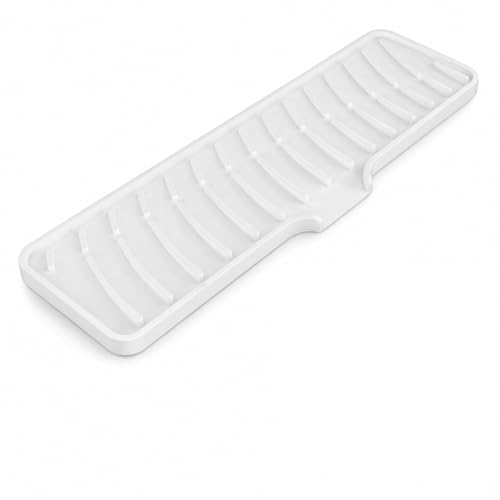 Silicone Sink Draining Mat, Non-Slip Heat Resistant Kitchen Drying Mat - Reusable Counter and Sink Splash Guard, White Silicone Sink Drainer