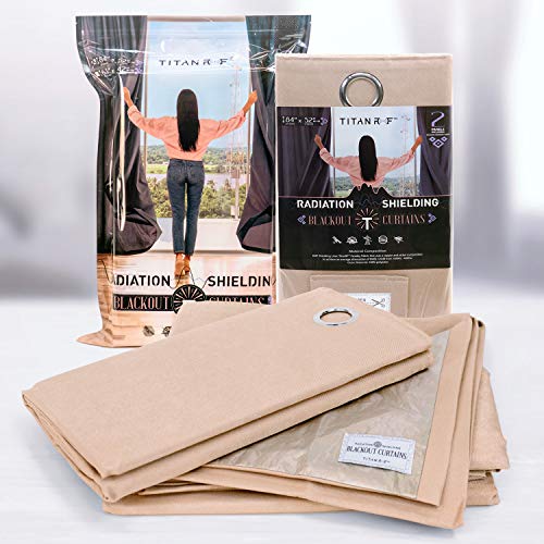 "Mission Darkness TitanRF Radiation Shielding Blackout Curtains, Barrier Against Radio Frequencies, Includes 2 Beige Panels with Metal Grommets (42"" Width x 63"" Length / 107cm x 160cm)"