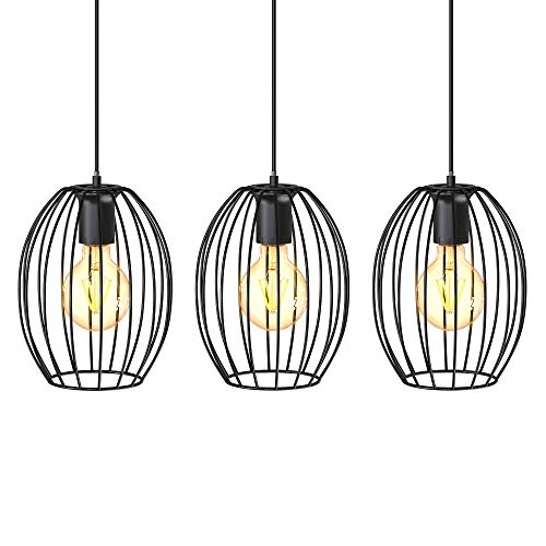 B.K.Licht Industrial Pendant Lamp, 3 E27 Bulbs not Included, Width 70cm/27.5in, Height 112cm/44in, Vintage Ceiling Light, Black Metal Retro Chandelier IP20