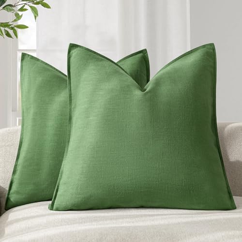 Foindtower Pack of 2, Decorative Linen Soild Throw Pillow Covers Soft Accent Euro Cushion Case Boho Farmhouse Pillowcase for Chair Couch Sofa Bedroom Living Room Home Decor 26 x 26 Inch Forest Green