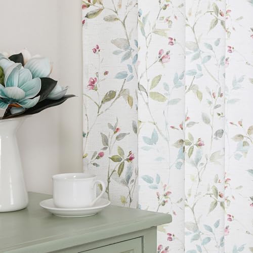 Chyhomenyc Roman Linen Blend Curtains 63 Inch Length 2 Panels Set, Light Filtering Floral Curtains Printed Drapes for Living Room Rod Pocket Textured Window Treatment, 38Wx63L Inch, 2 PCS
