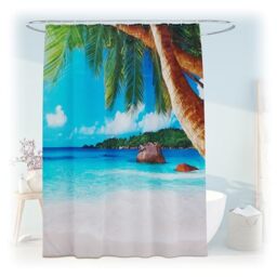Relaxdays Shower Curtain, Tropical Design, 180 x 200 cm, Mould Resistant, Washable, 12 Rings, for Bathtub, Multicoloured