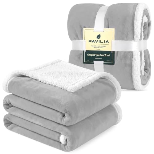 Pavilia Sherpa Fleece Blanket for Bed, King Size, Light Grey, Plush Soft Fuzzy, Cozy Reversible Winter Blanket for Women & Men, 90x108 Inches