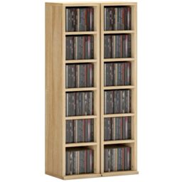 HOMCOM 204 CD Storage Units Blu-Ray Tower Rack with Adjustable Shelves Oak - Blu-Ray, Bookcase Storage Organiser, Adjustable Shelves