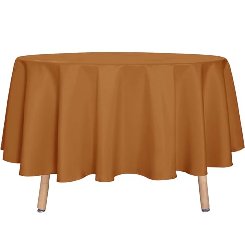 sancua Round Tablecloth 90 Inch Light Borwn- Water Resistant Spill Proof Washable Polyester Fall Table Cloth Decorative Fabric Table Cover for Dining Tables, Thanksgiving Parties and Camping, Bronze
