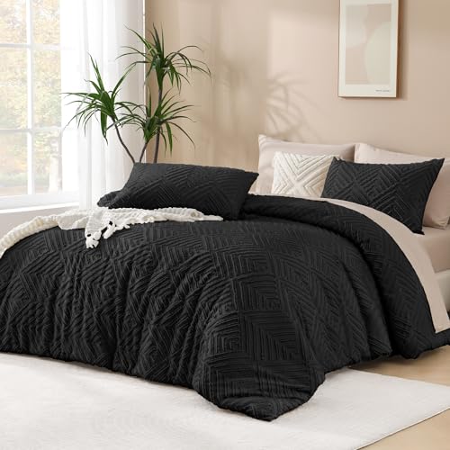 Andency Oversized King Comforter Black, 3 Pieces Boho Bedding Set - Solid Black Bedding 120''x98'', Soft Lightweight Fluffy, All Season Farmhouse Tufted Bed Set (1 Comforter, 2 Pillowcases)