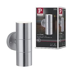 Paulmann 94331 Flame LED Outdoor luminaire IP44 max. 2x10W Outdoor wall luminaire Brushed Stainless Steel Garden Lighting Stainless Steel GU10