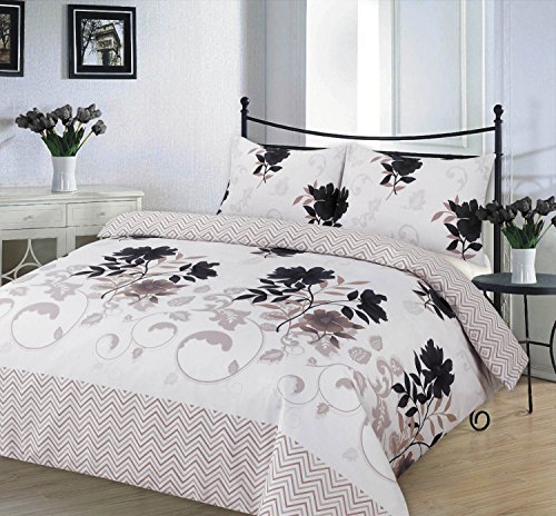 Kampala Hill Bethany Black Double Duvet Cover Set Polycotton Floral Bedding