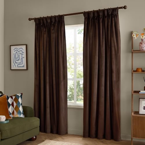 furn. The Ultimate Velvet Pencil Pleat Curtain Pair (Cocoa - 117x183cm)