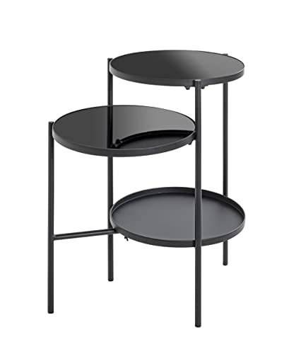 HAKU Side table, black metal, coffee table, 5 mm safety glass – Dimensions: W 56 x H 71 x D 39 cm Style: Modern