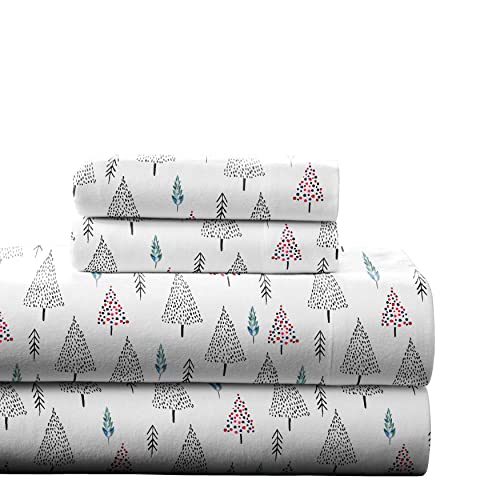 Pointehaven 180 GSM Cotton Flannel Sheet Set - King, Pine Tree
