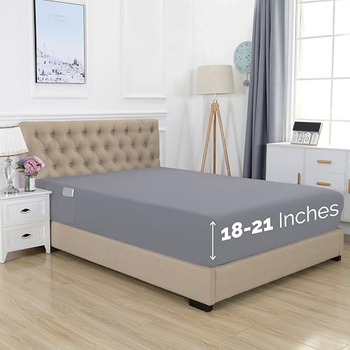 Elegant Comfort 1500 Premium Hotel Quality 18-21 Inches Deep - Extra Deep Pocket Single Fitted Sheet for High Mattress, Luxury and Softest, Smart Pocket - Wrinkle Free, Twin/Twin XL, Gray