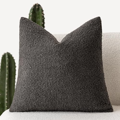 Foindtower Decorative Textured Boucle Throw Pillow Covers Accent Solid Pillow Cases Neutral Soft Cozy Couch Cushion Case for Chair Sofa Bedroom Living Room Home Decor 24 x 24 Inch,Dark Brown