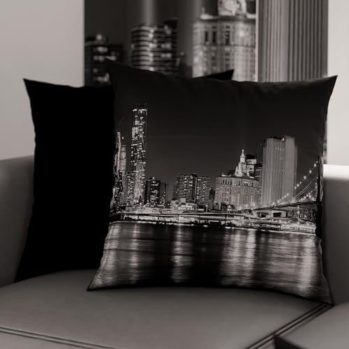PETTI Artigiani Italiani - Pair of Pillow Cases 80 x 80 cm in Microfibre, Cushions for Bedroom Furniture, Sofa, Living Room, Set of 2 Cushion Covers, Black City Pillowcase, 100% Made in Italy