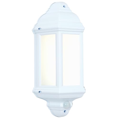 National Lighting HALBURY LED Outdoor 7W Outdoor Garden LED White Half Wall Lantern PIR Motion Sensor Presence Detector IP44 Rated