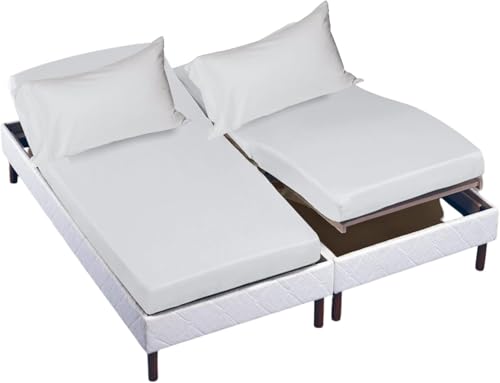 "Cottingon Split King Sheet Set for Adjustable Bed, 100% Egyptian Cotton Bedsheets, Includes 2 Twin XL Fitted Sheets 39X80, King Flat Sheet and Pillowcases Fits Upto 16"" Deep Mattress, White"