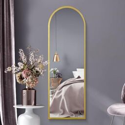 "MirrorOutlet The Arcus - Gold Framed Modern Full Length Arched Leaner/Wall Mirror 63"" X 21"" (160CM X 53CM) Silver Mirror Glass with Black All weather Backing."