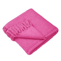 Drift Home - Pink Throw with Tassel - Sustainable Recycled Cotton - Woven Basket Weaved Textured Sofa Throw Blanket - Extra Large