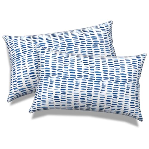 Melody Elephant Pack of 2 Outdoor Lumbar Pillow Covers, All Weather Cushion Pillow Cases 12x20 Inch, Pillowcase for Patio Couch Decoration, Pebble Blue