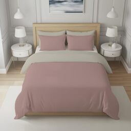 Soleil d'ocre, Two-Tone Cotton Duvet Cover 57 Thread Count 240 x 220 cm Plain Linen and Old Pink