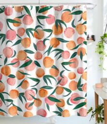 "Lifeel Peach Shower Curtains, Allover Fruits Shower Curtain Cute Bright Colorful Design Waterproof Fabric Bathroom Shower Curtain Set with 12 Hooks, Peachy Pink 72""×72"""